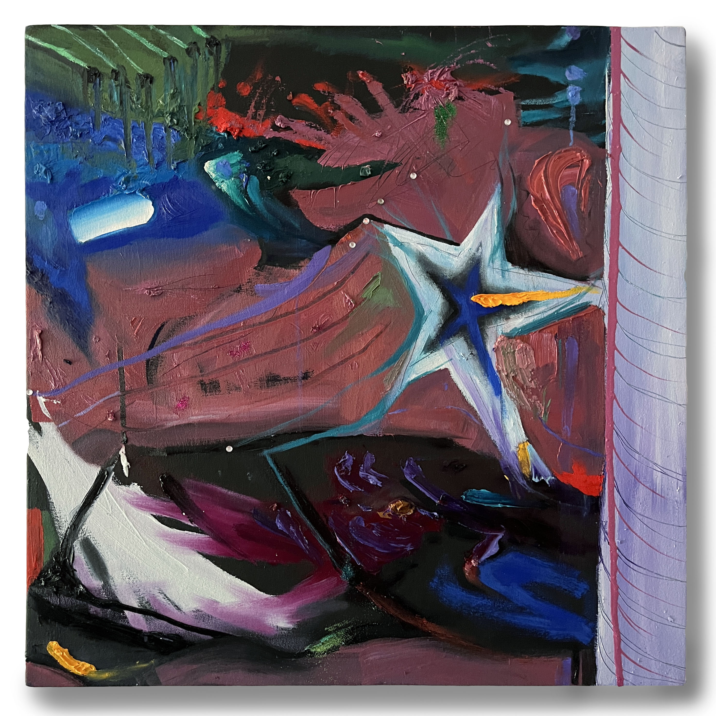 Black Star, 24x24_, oil, rhinestones, glitter and cold wax on canvas, 2026, PRIVATE COLLECTION
